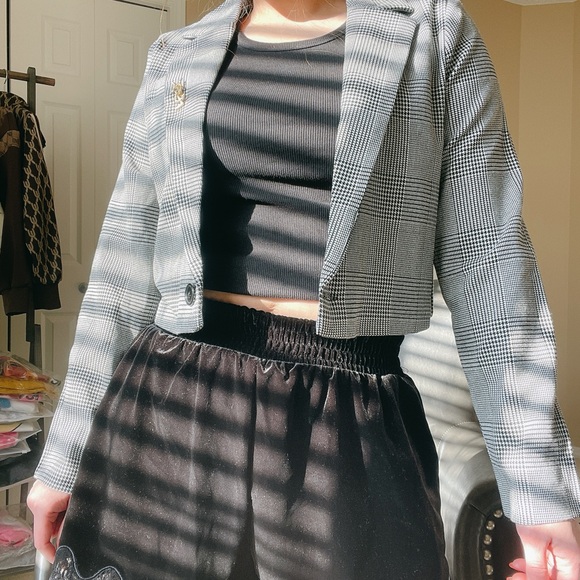 Dogtooth pattern cropped jacket - Picture 9 of 9